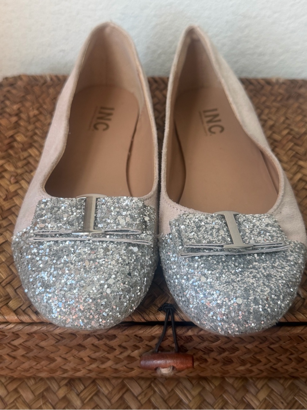 Viviana Silver Glitter Bow Kids Ballet Flats